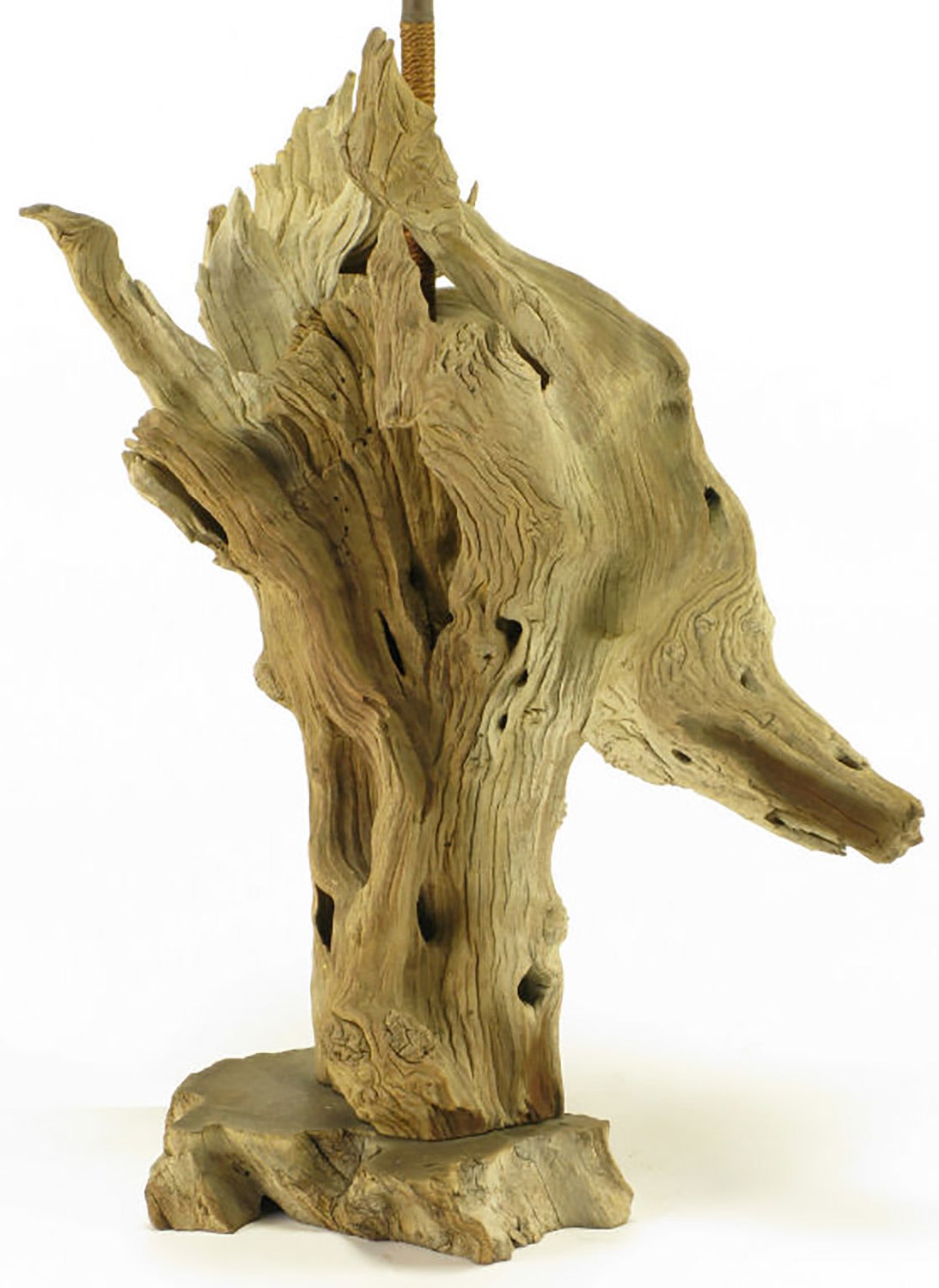 Lampe de table en bois flotté avec base en bois vivant Bon état - En vente à Chicago, IL