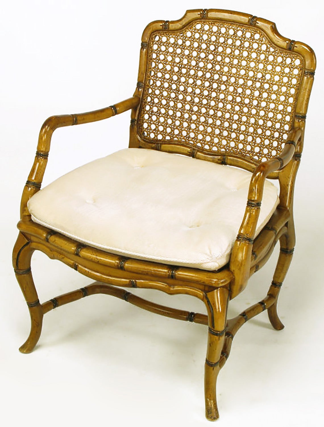 American Bamboo-Form Cabriole Leg Cane Back Armchair For Sale