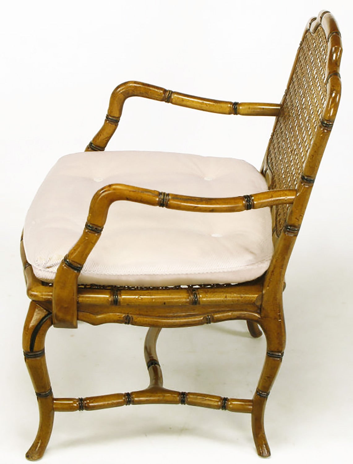 Bamboo-Form Cabriole Leg Cane Back Armchair In Excellent Condition For Sale In Chicago, IL