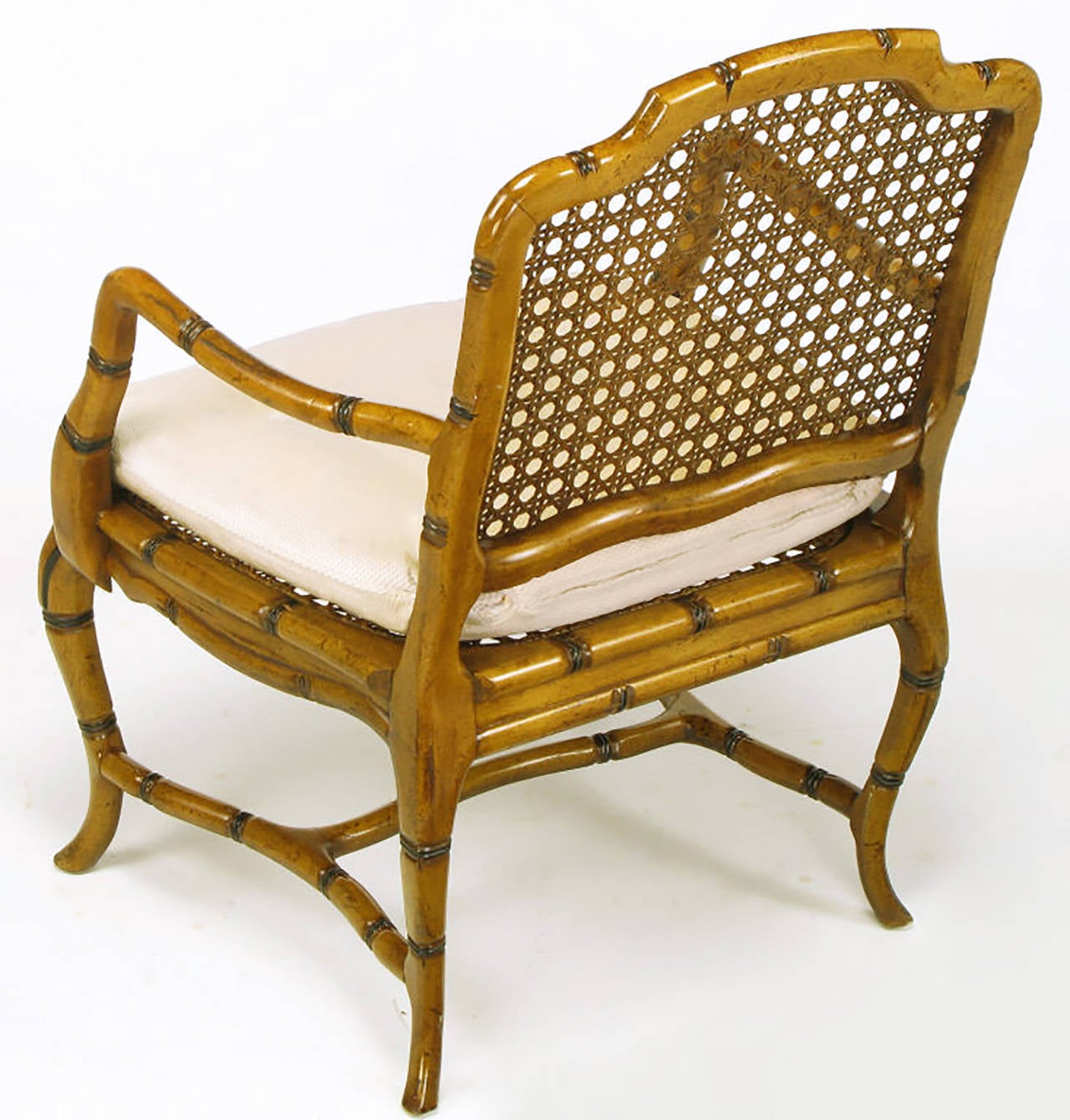 Mid-20th Century Bamboo-Form Cabriole Leg Cane Back Armchair For Sale