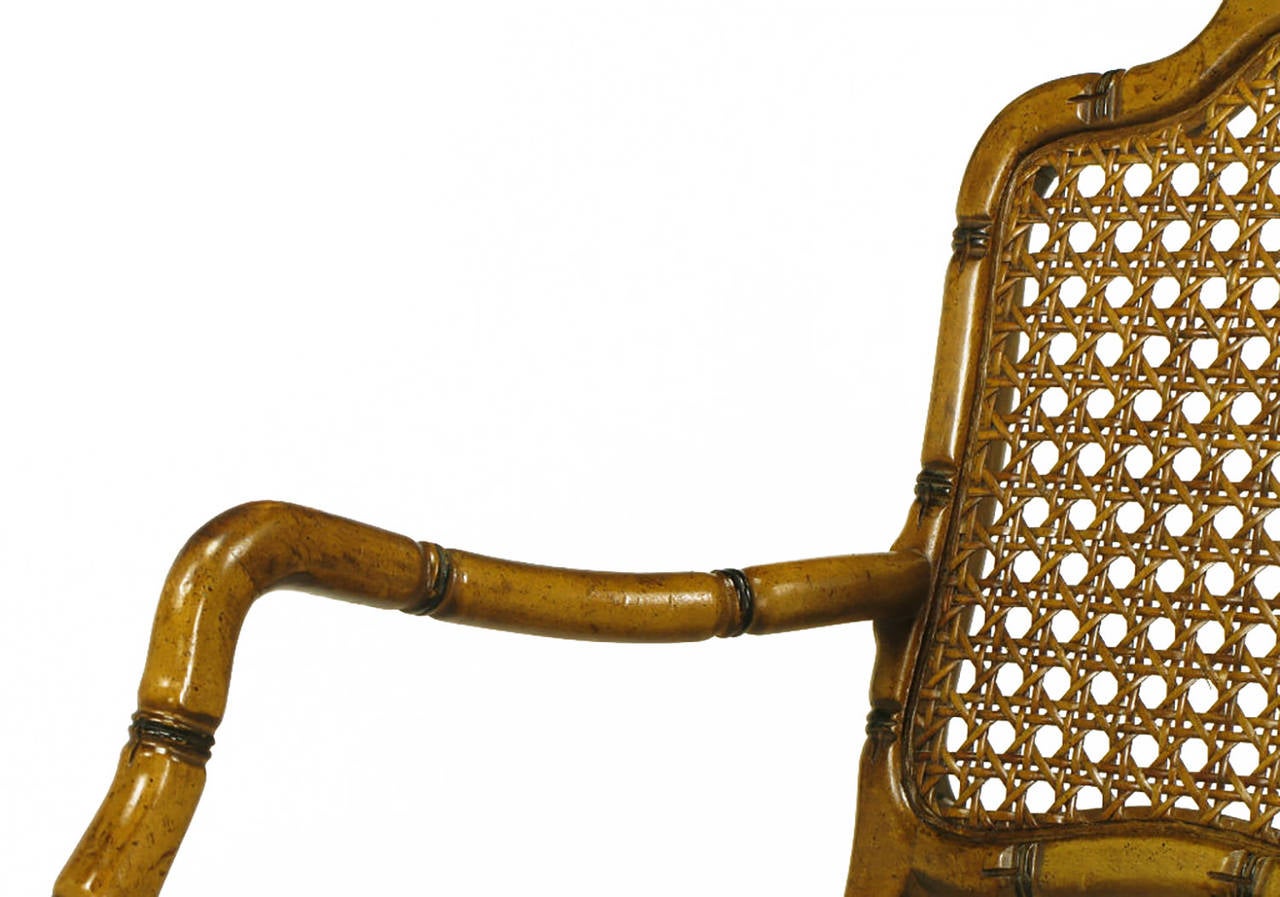Bamboo-Form Cabriole Leg Cane Back Armchair For Sale 3