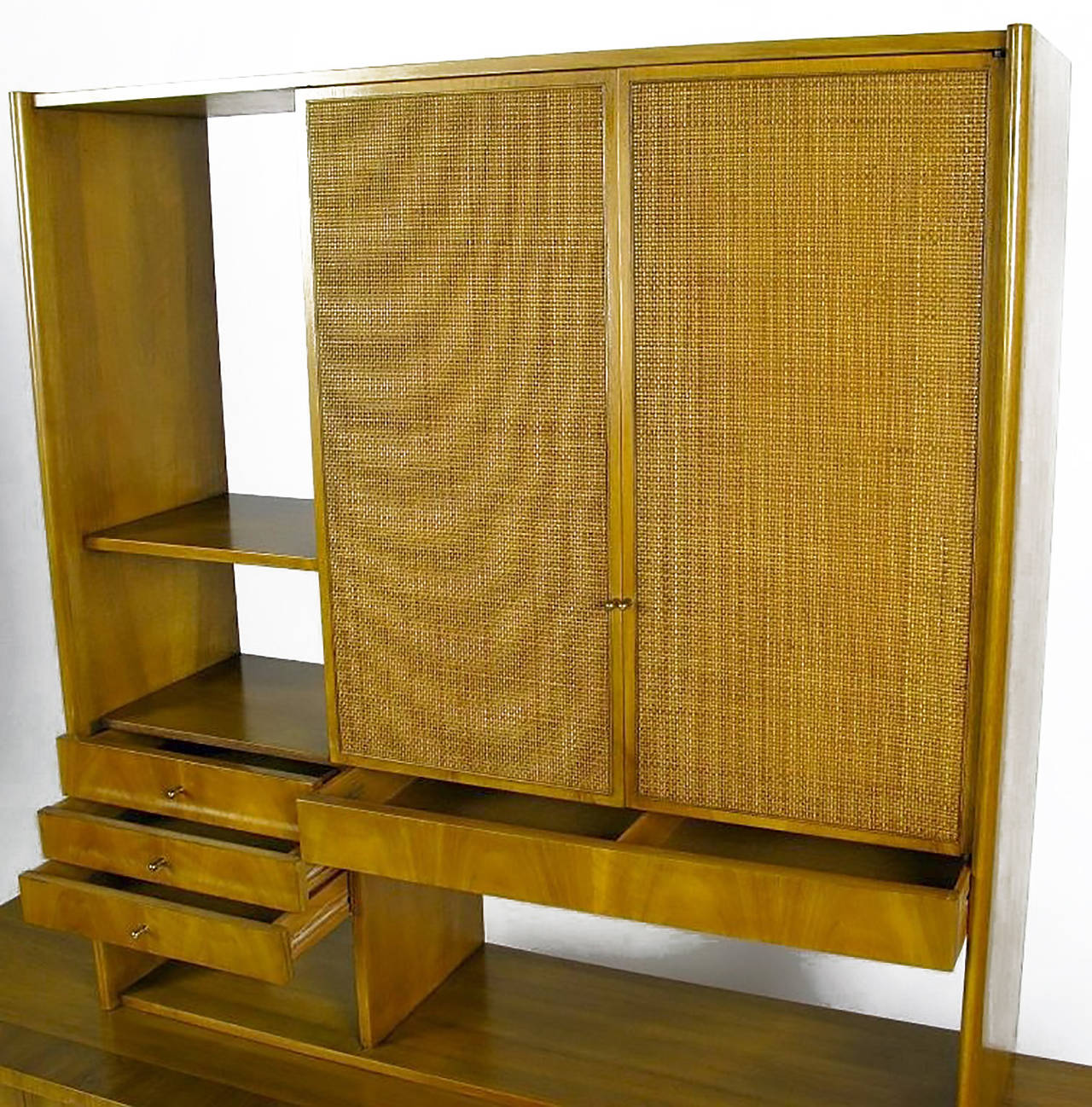 Brass Dale Ford Walnut and Cane Sideboard by John Widdicomb For Sale