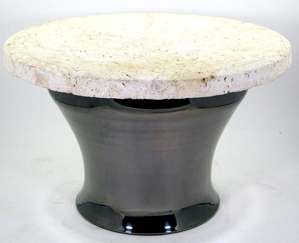 Karl Springer Gunmetal Copper & Fossil Stone "Rain Drum" Table