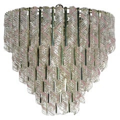 Murano Chandelier With Hanging Spirals Of Pink & Clear Glass