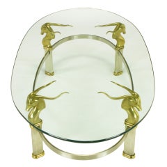 Brushed Stainless Oval Coffee Table With Brass Gazelle Heads 5