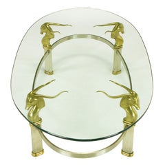 Brushed Stainless Oval Coffee Table With Brass Gazelle Heads