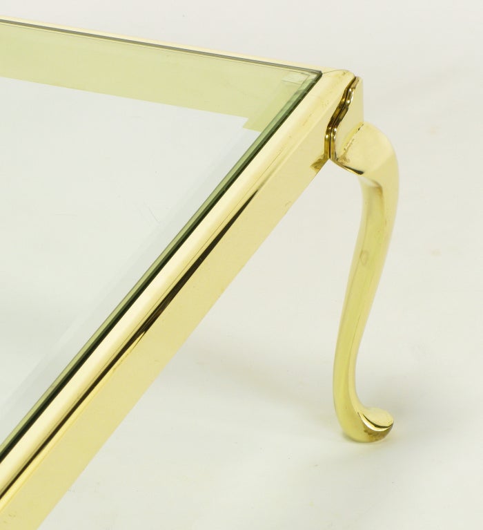 glass coffee table with brass legs