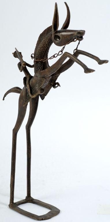 Pair Bronze African Dogon Equestrian Warrior Sculptures 1
