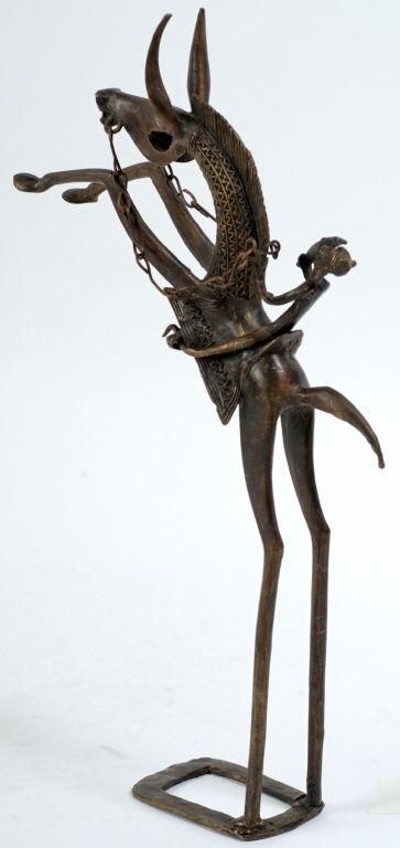 Pair Bronze African Dogon Equestrian Warrior Sculptures 2