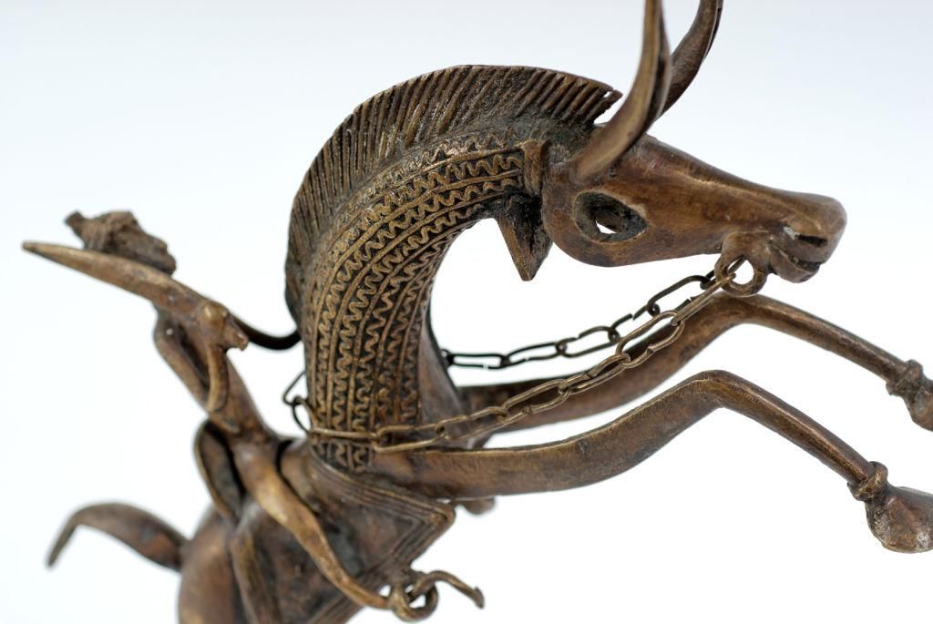 Pair Bronze African Dogon Equestrian Warrior Sculptures 3
