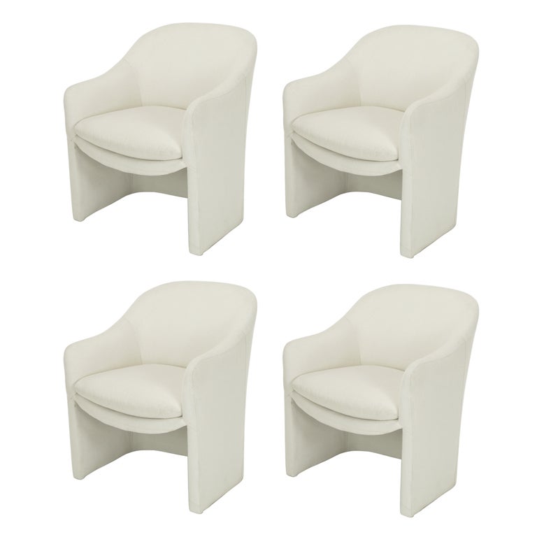 Four White Sculptural Armchairs By Milo Baughman