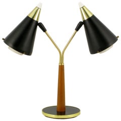 Gerald Thurston Lightolier Black Lacquer & Walnut Desk Lamp