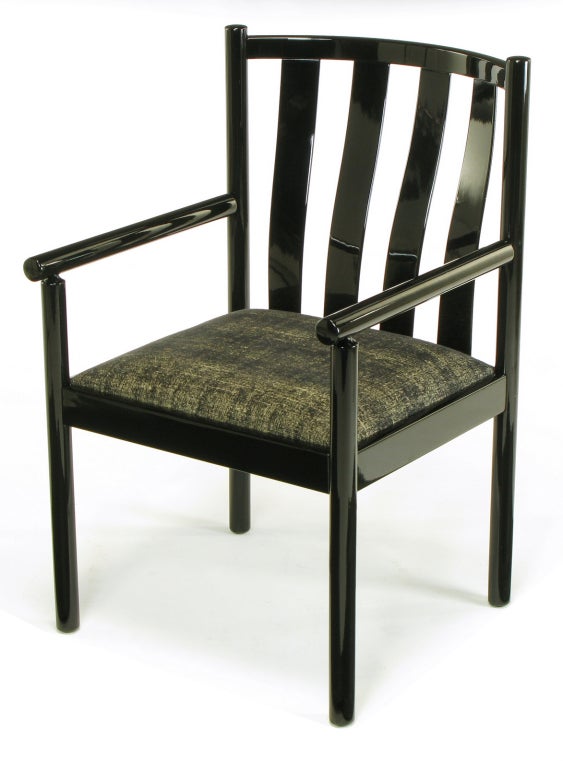 Set Four Stendig Black Lacquered Italian Slat Back Armchairs In Good Condition For Sale In Chicago, IL