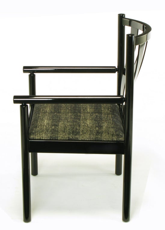 Late 20th Century Set Four Stendig Black Lacquered Italian Slat Back Armchairs For Sale