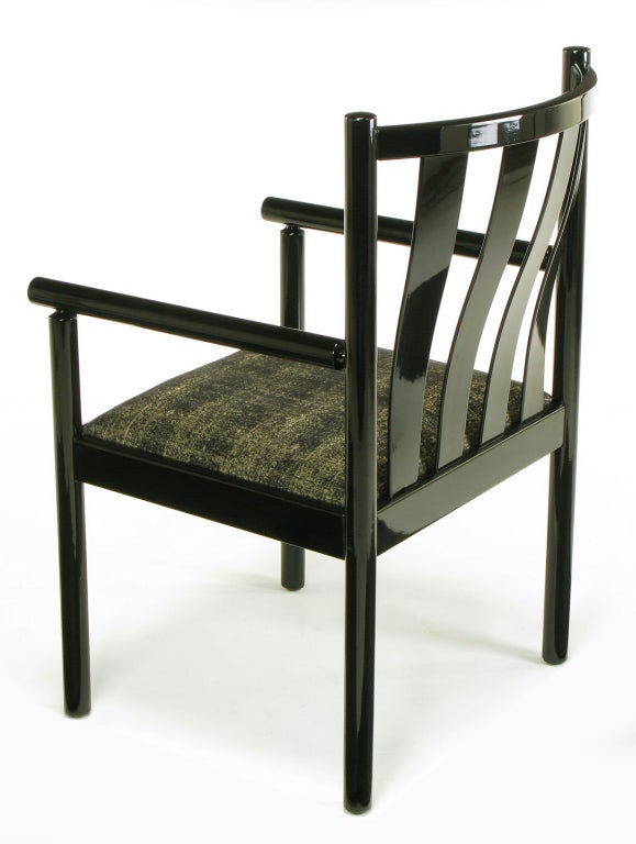 Upholstery Set Four Stendig Black Lacquered Italian Slat Back Armchairs For Sale