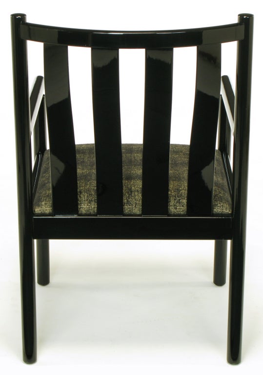 Set Four Stendig Black Lacquered Italian Slat Back Armchairs For Sale 1