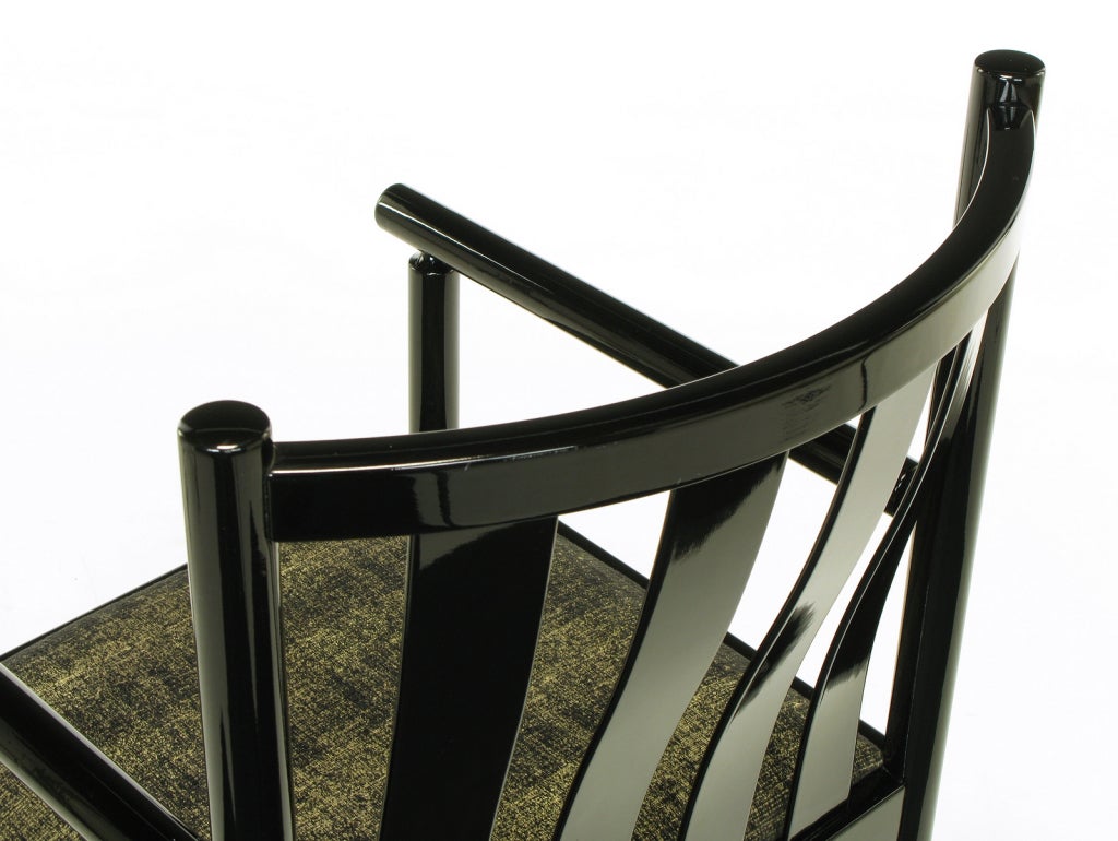 Set Four Stendig Black Lacquered Italian Slat Back Armchairs For Sale 2