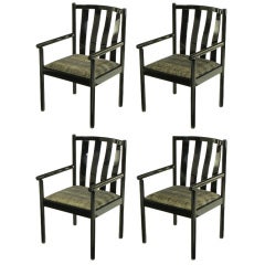 Set Four Stendig Black Lacquered Italian Slat Back Arm Chairs. 8