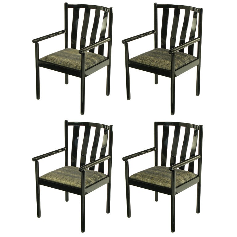 Set Four Stendig Black Lacquered Italian Slat Back Armchairs