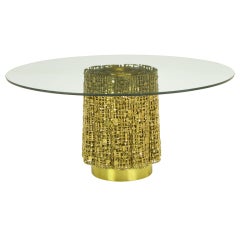 Coffee Table With Base Of Solid Brass Abstract Relief Panels