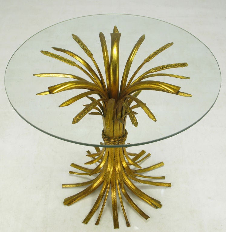 Italian Gilt Metal Sheaf Of Wheat End Table