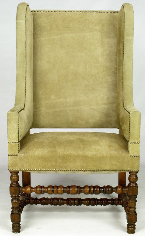 Meyer-Gunther-Martini Camel Suede & Nail Head Wing Chair