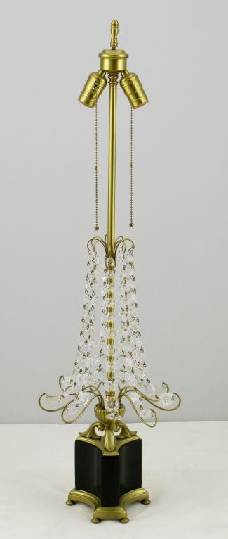 Neoclassical Marbro Brass And Crystal Table Lamp