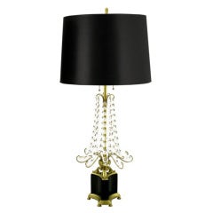 Neoclassical Marbro Brass And Crystal Table Lamp