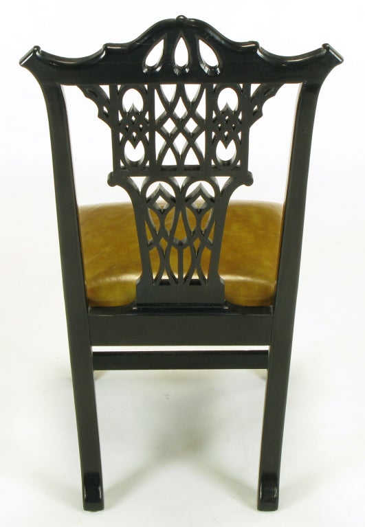Eight Chinese Chippendale Dining Chairs With Leather Seats 1