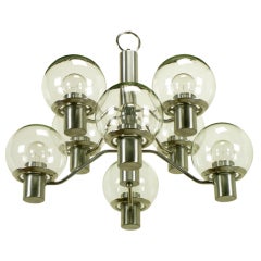 Lightolier Spun Aluminum Eight Light Modernist Chandelier 8