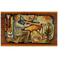 Vintage Finnish Polychrome Carved Wood Relief