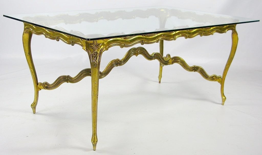 American Gilt Cast Aluminum & Glass Louis XV Dining Table