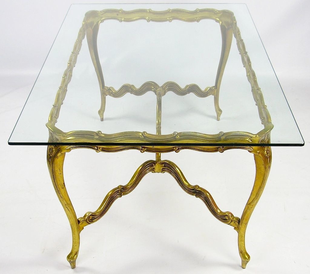 Mid-20th Century Gilt Cast Aluminum & Glass Louis XV Dining Table