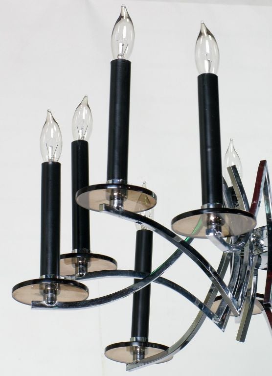 American Chrome & Smoked Lucite Twelve-Arm Chandelier For Sale