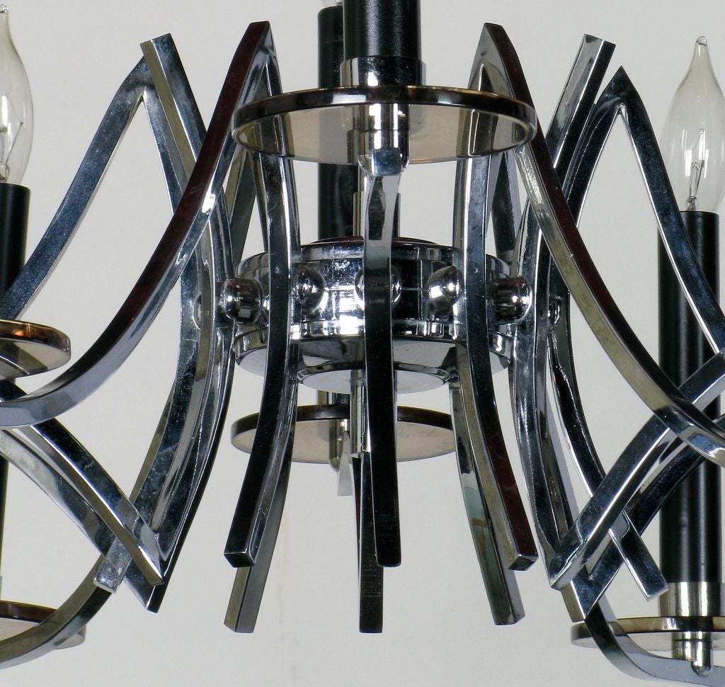 Late 20th Century Chrome & Smoked Lucite Twelve-Arm Chandelier For Sale