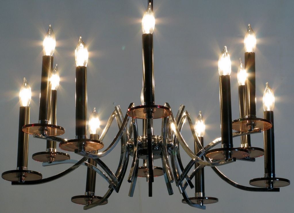 Chrome & Smoked Lucite Twelve-Arm Chandelier For Sale 2
