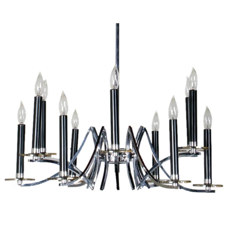 Chrome & Smoked Lucite Twelve-Arm Chandelier For Sale