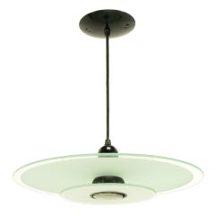 Vintage Art Deco Revival Etched Glass 
Black Enamel Pendant