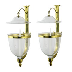 Pair Of Large Hand Blown Glass Hurricane Sconces By Sarreid