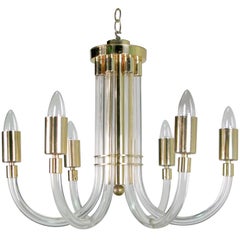 Peter Hamburger Brass and Acrylic Six-Arm Chandelier