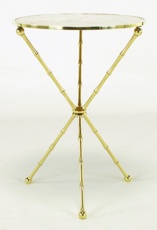 Mid-20th Century Italian Faux Bamboo Brass and Capiz Shell Tripod Table
