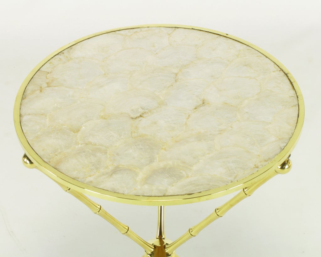 Italian Faux Bamboo Brass and Capiz Shell Tripod Table 1