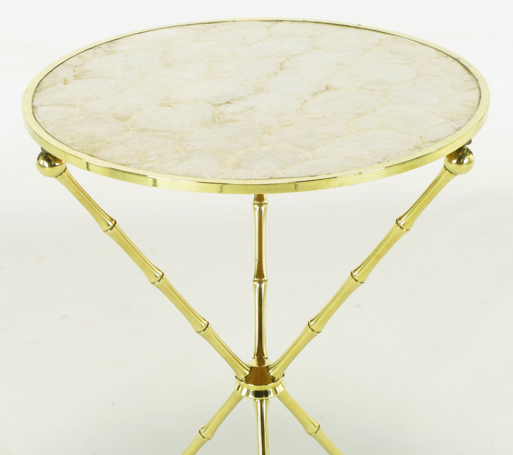 Italian Faux Bamboo Brass and Capiz Shell Tripod Table 2