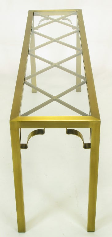 Late 20th Century Mastercraft Brass Chinese Chippendale Console Table For Sale