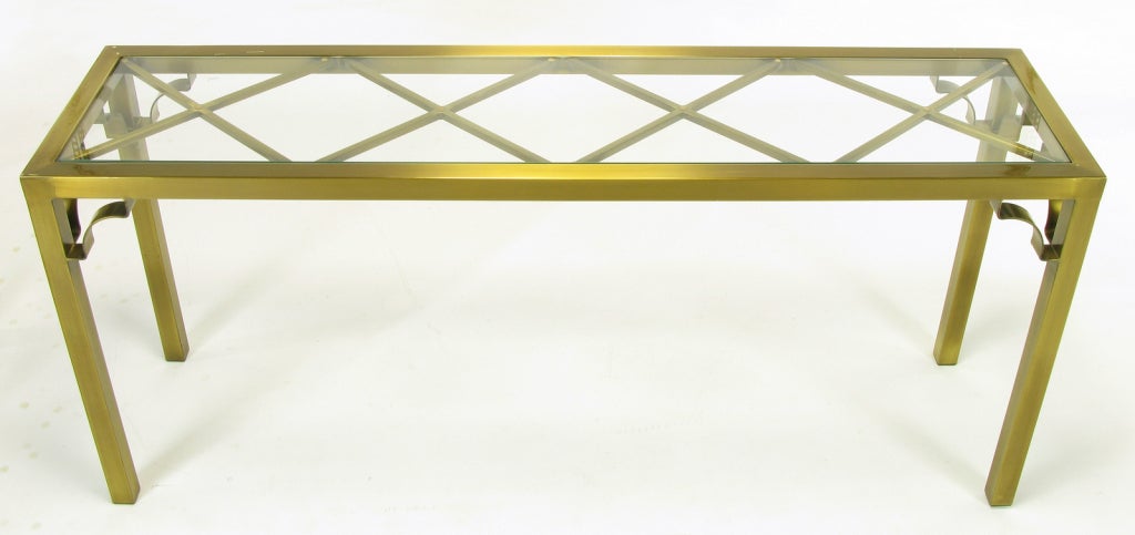 American Mastercraft Brass Chinese Chippendale Console Table For Sale