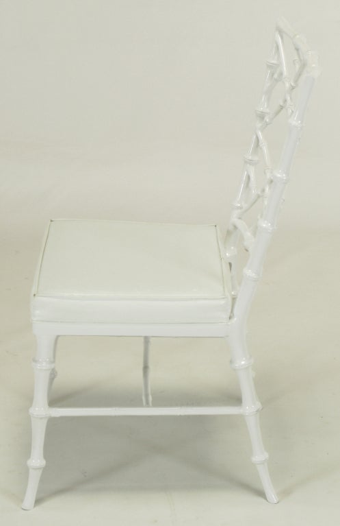 Late 20th Century Six Phyllis Morris White Chinese Chippendale Dining Chairs