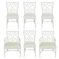 Six Phyllis Morris White Chinese Chippendale Dining Chairs