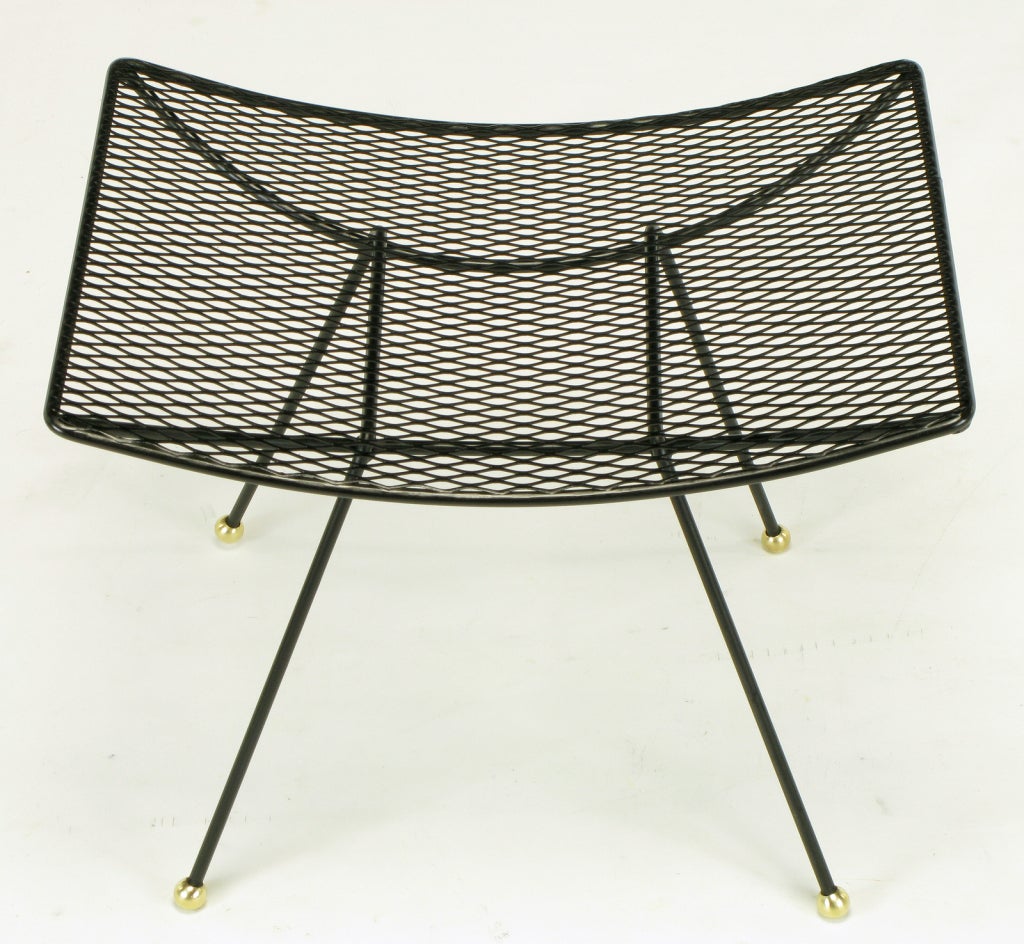 Salterini Black Wrought Iron & Brass Ball Curved Seat Bench