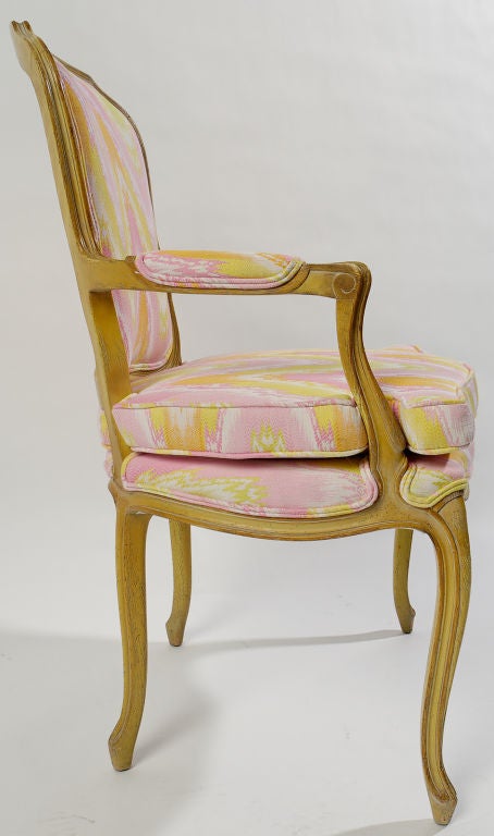 Pair 1940s Louis XV Style Flame Stitch Upholstered Fauteuils 1
