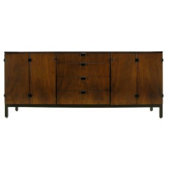 Milo Baughman Walnut & Black Lacquer Door Sideboard